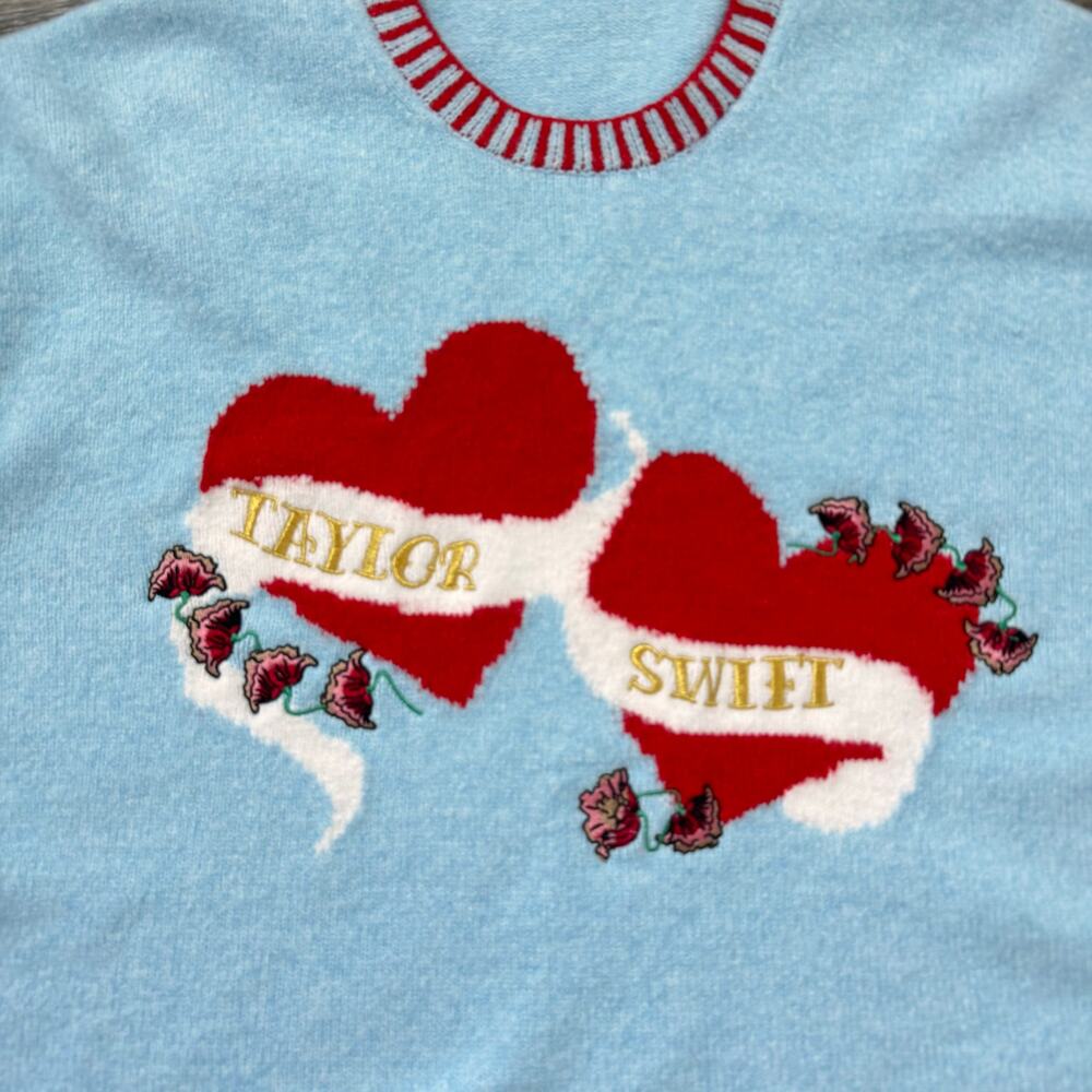 Taylor Swift Blue Sweater Hearts TS Logo 2XL - Picture 6 of 13